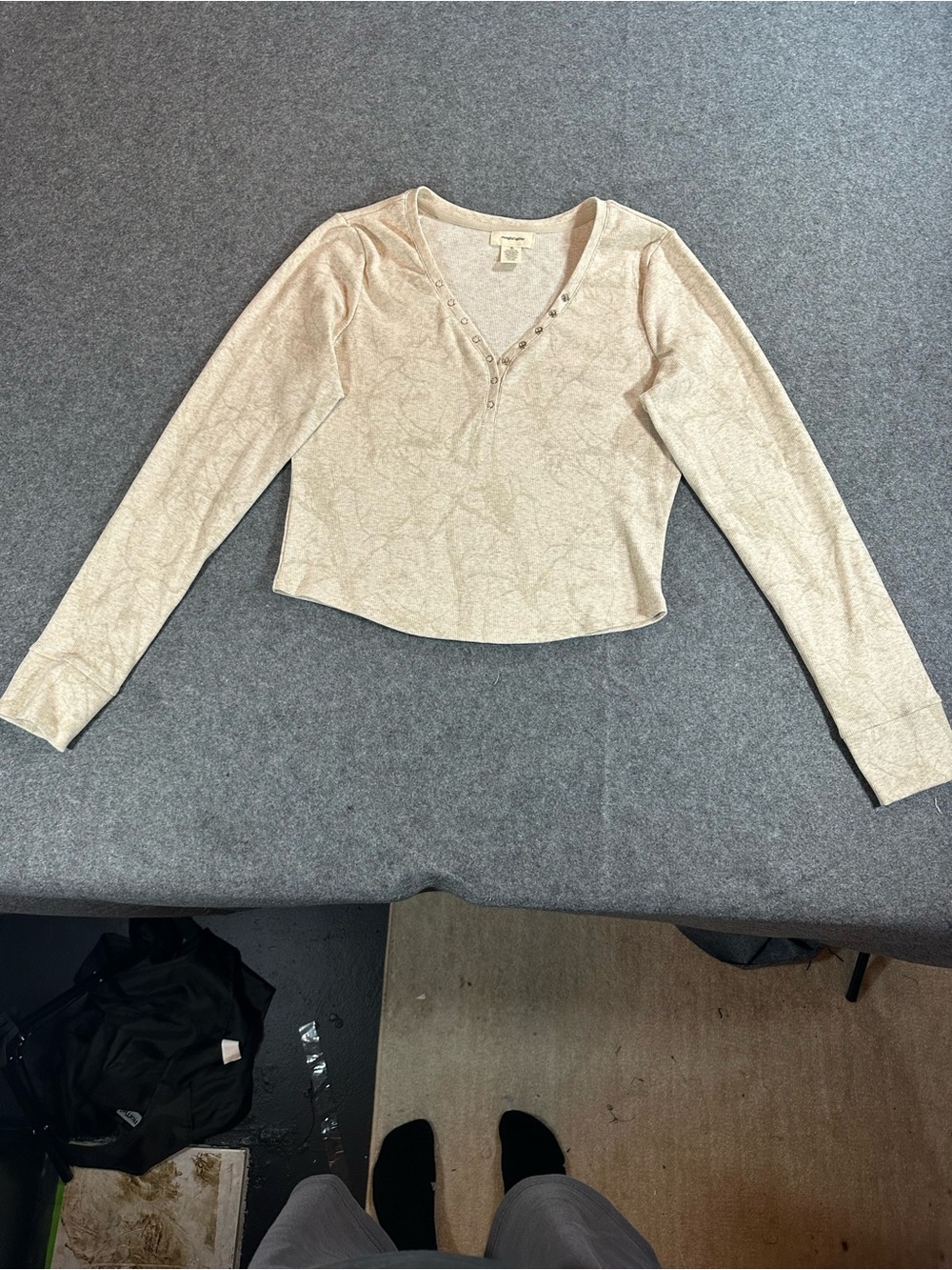 Manifest Offline Cream Camo Henley Top